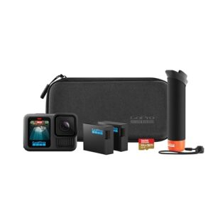 GoPro HERO13 Black Accessory Bundle – Includes The Handler, 2 Enduro Batteries, 2 Curved Adhesive Mounts, 64GB SanDisk MicroSD Card, and Carrying Case