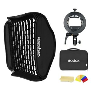Godox 23″x 23″ 60cm*60cm Foldable Portable Softbox with S2 Speedlite Bracket Bowens Mount Holder and Honeycomb Grid for Photography Studio Strobe Flash Speedlite Speedlight (60cm)