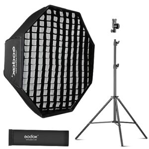 Godox 31.5″ / 80cm Octagon Reflective Umbrella Grid Softbox 2m Light Stand Type-E Hot Shoe Holder Bracket Kit Compatible Octobox for Studio Photo Flash Speed Light