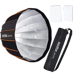 Godox QR-P70 27.5 Inch Parabolic Softbox Bowens Mount, Quick-Setup Quick-Folding, with Front & Inner Diffuser and Carrying Bag for Godox SL60W VL150 UL150 SL150II SZ150 and Other Bowen Mount Lights…