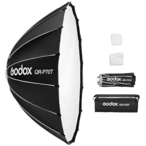 Godox QR-P70T 70cm/ 27.5in Quick Release Parabolic Softbox Professional Foldable Softbox with Standard Bowen Mount & Diffusers for Photography Studio Photography Portrait Live Stream