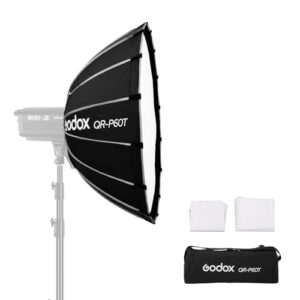 Godox Quick Release Softbox QR-P60T 23.6in 60cm Compact Bowens Mount with Carry Bag 2 Diffusers for Photography Shooting Continuous Light Monolights Video Portrait (23.6in)