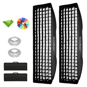 Godox Strip Softbox 35 x 160cm Honeycomb Grid Softbox & Bowens Mount Speedring Bowens Mount for Studio Strobe Flash Light Speedlight Speedlite (2PCS)
