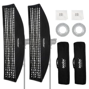 Godox Strip Softbox,2pcs FW35x160cm 14″x63″ Bowens Mount Softbox with Honeycomb Grid,Bowens Mount Speedring for Studio Strobe Flash Lighting Speedlight,Portrait Product Photography