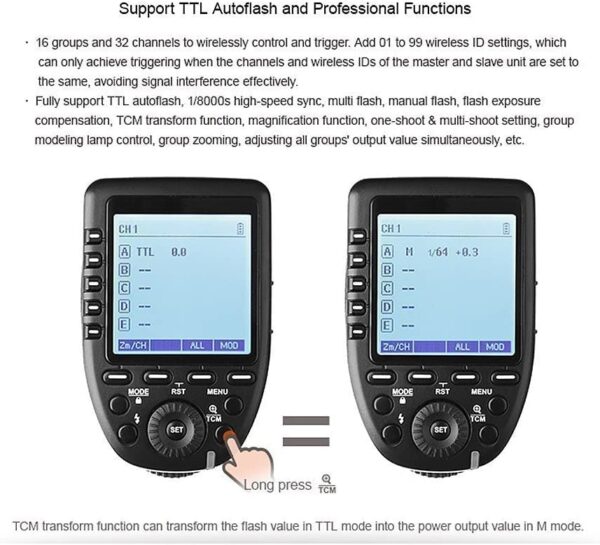 Godox XPro-S Compatible for Sony TTL Wireless Flash Transmitter Trigger 1/8000s HSS TTL-Convert-Manual Function Large LCD Screen Slanted Design 11 Customizable Functions 5 Dedicated Group Buttons - Image 4