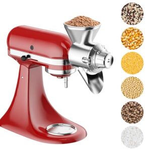 Grain Mill Attachment for Kitchenaid Stand Mixer, All Metal 9 Levels Flour Mill for Kitchenaid, Suitable for Fully Dried Low-Moisture, Low-Oil Grains, Grain Corn, Millet, Wheat and Cereals