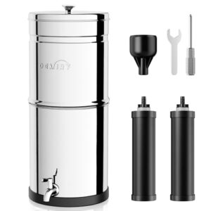 Gravity Water Filter System, 2.25G Berkey Stainless Steel Countertop System Water Purifier, Reduce 99% Chlorine for Home Camping Backpacking RVing, 2 Carbon Filters