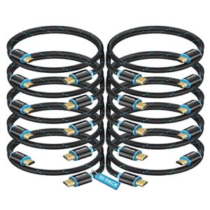 HDMI Cable 4K Ultra HD 2 Foot (10 Pack) Nylon Braided HDMI 2.0 Cable, High Speed 18Gbps 4K60Hz HDR, 3D, 2160p, 1080p, HDCP 2.2, ARC, HDMI Cables for Monitors, HDTV
