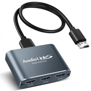 HDMI Switch 3 in 1 Out 4K@60Hz Aluminum Alloy【with 4FT HDMI 2.0 Cable】, avedio links 3×1 4K Switch HDMI Adapter, 3 Way HDMI Selector Switcher Support HDCP 2.2, HDR 10, for Fire TV Stick, PS5