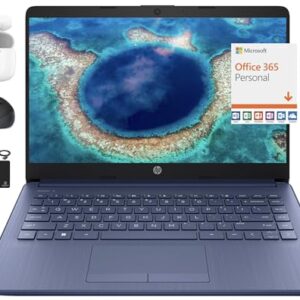 HP New 14″ HD Ultral Light Thin Laptop, Quad-Core Intel Celeron Processor, 4GB RAM, 128GB (64GB eMMC+ 64GB Card), Wi-Fi, Upto 11 Hours, Windows 11 S + 1 Year Office 365+HubxcelAccessory, Royal Blue