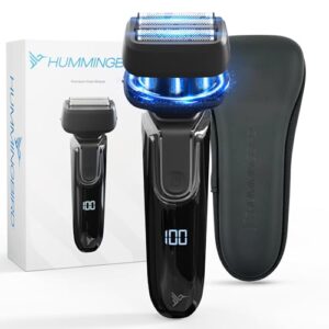 HUMMINGBIRD MK7 Premium Foil Face Shaver, Four Blade Foil Shaver with Long Hair Leveler, Electric Razor for Men, Waterproof Wet & Dry Shave, Cordless USB-C Rechargeable, LED Display, Travel Case