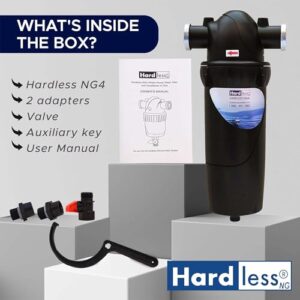 Hardless NG4L Whole House Water Filter- Salt-Free Softening Device – Reduces Limescale, Sediment & More – Compact, Easy to Install- Comes w/ 3/4″ Inlet/Outlet – Filtration System for Extra Hard Water