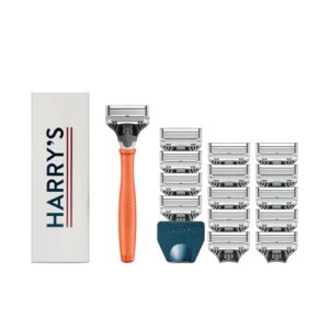 Harry’s Shaving Kit for Men – Razor Handle, 15 Razor Blade Refills, and Travel Blade Cover – Orange
