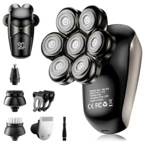 Head Shavers for Bald Men: 5-in-1 Electric Razor – IPX7 Waterproof Shaving Grooming Kit for Balder – LED Display & Precision Blades (Deep Black)