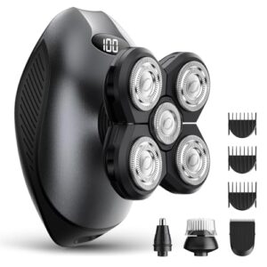 Head Shavers for Bald Men, 5 in 1 Electric Razor IPX7 Waterproof for Bald Men, 5D Rotary Shaver, Wet Dry Bald Head Shavers, LED Display Rechargeable with Grooming Kit，for Head & Face Shaver