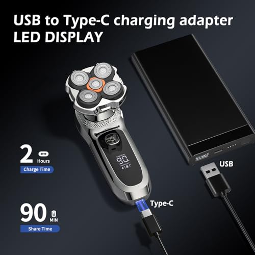 Head Shavers for Bald Men,Electric Razor for Men,IPX7 Waterproof Wet/Dry Bald Head Shaver, Flex Blades for a Close Shave,LED Display Electric Rechargeable Head Shaving Mens Kit with Type-C Charge - Image 7