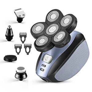 Head Shavers for Men Upgraded 5 in 1 Multifunctional Bald Head Shaver Grooming Kit Cordless Electric Razor for Men Rotary Mens Head Razor Rechargeable Razors for Bald Man Waterproof (Blue)