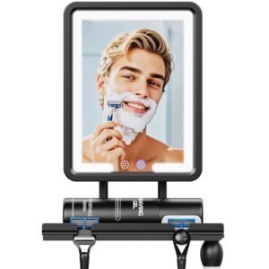 Heated Shower Mirror Fogless for Shaving 2025 New, 3 Colors Stepless Dimmable Lights Anti Fog Shower Mirror, Fog Free Mirror for Shaving with Razor Holder for Men, NO-Drilling, Removable – Black