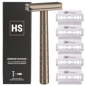 Henson Shaving Razor – Tan Double Edge Safety Razor with 5 Spare Blades – 30° Angled Precision With Superior Blade Rigidity- Reusable Single Blade Razors For Men and Women – Mild Aggression