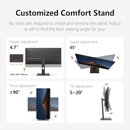 INNOCN 29" Ultrawide Monitor 100Hz 21:9 IPS WFHD 2560 x 1080P 99% sRGB HDMI Computer USB Type C 65W Laptop External Monitor, Height/Pivot Adjustable, Productivity, Wall Mountable, Black - Image 7
