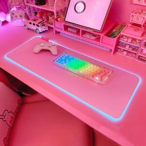 JMIYAV Pink RGB Gaming Mouse Pad 31.5×12 Inch PC XL Large Extended Glowing Led Light Up Desk Pad Non-Slip Rubber Base Computer Cute Mousepad Mat Desk Accessories Gaming Setup 31.5×12 Inch
