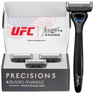 Jeremy’s Razors for Men: Precision 5 Blade Razor – Stainless Steel Blades, Lubricating Strip, Precision Trimmer – Men’s Shaving Kit, Travel Face Body Head Shavers (1 Razor 4 Cartridges)