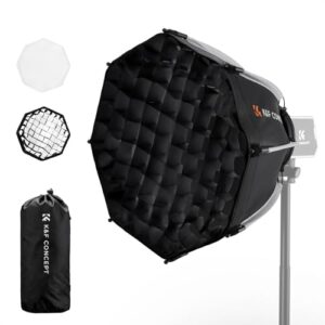 K&F Concept 15.7″/40cm Octagonal Softbox Mini Bowens Mount, Quick Folding Quick Set Up Compatible with PL-60B COB LED Video Light with Diffusers/Honeycomb Grid/Bag