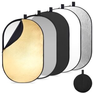 K&F Concept 40″ x60”(100x150cm) 5-in-1 Oval Foldable Reflector with Carrying Bag, Gold, Silver, Black, White Reflective Fabric and Translucent Soft Fabric for Studio Lighting
