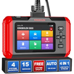 KINGBOLEN OBD2 Scanner S800 Car Scanner, OBD2 Diagnostic Scan Tool with 15 Reset, Oil Brake Throttle Service, Engine ABS SRS Transmission Code Reader, Battery Test, AutoVIN, Lifetime Fr-ee Update