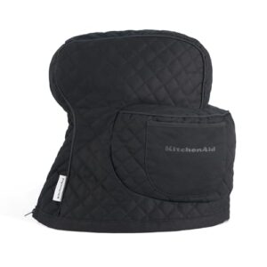 KITCHENAID Fitted Tilt-Head Solid Stand Mixer Cover with Storage Pocket, Quilted 100% Cotton, Matte Black, 14.4″x18″x10″, NEW AND IMPROVED FIT