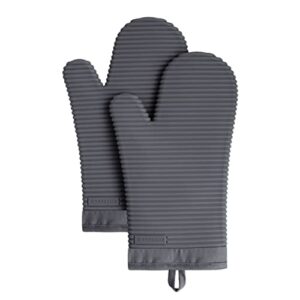 KITCHENAID Ribbed Soft Silicone Oven Mitt 2-Pack Set, 7.5″x13″, Charcoal Grey
