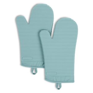 KITCHENAID Ribbed Soft Silicone Oven Mitt 2-Pack Set, 7.5″x13″, Mineral Water Aqua