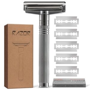 KOBAYA Men’s Double Edge Safety Razor,360° Smooth Shave, Metal Shaving Razor with 5 Stainless Blades, Adjustable Sensitive Skin Setting,Eco-Friendly,Close Shaving-black