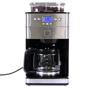 Kenmore Elite Grind And Brew Coffee Maker – Burr Grinding Ground Coffee Bean Hopper With Drip Pot, 12 Cup Programmable Automatic Brew Coffee Machine For Barista Style Cafetera, Use For Kitchen & Café