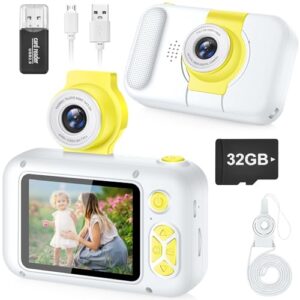 Kids Camera, Toddler Kid Digital Camera with 180°Flip Lens & 2.4in IPS Screen, Birthday Festival Gifts Present Toy for 4 5 6 7 8 9 10 11 Year Old Girls/Boys, 32 GB Card Included, X101