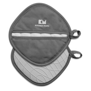 Kitchen Mama Silicone Pot Holders – Heat-Resistant, Dual-Pocket Design with Soft Cotton Lining, Stylish, and Practical for Everyday Use Hot Oven, Bowl, Pan (Metal Gray)