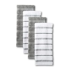 KitchenAid Albany Kitchen Towel 4-Pack Set, Grey/White, 16″x26″