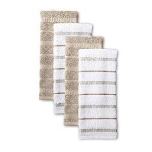 KitchenAid Albany Kitchen Towel 4-Pack Set, Milkshake Tan/White, 16″x26″