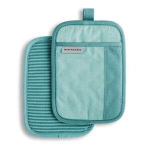 KitchenAid Beacon Two-Tone Non-Slip Pot Holder Set, Aqua Sky, 7″x10″, 2 Piece
