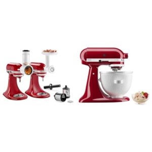 KitchenAid® Food Grinder + Fresh Prep Slicer/Shredder Attachment Bundle, White & Ice Cream Maker Attachment Stand Mixer, 2 Quart, White