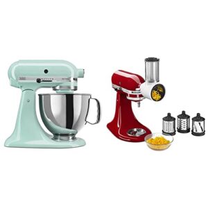 KitchenAid Fresh Prep Slicer/Shredder, 1, White & Artisan Series 5 Quart Tilt Head Stand Mixer with Pouring Shield KSM150PS, Ice Blue
