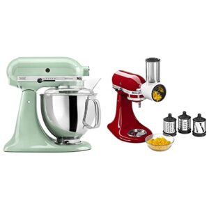 KitchenAid Fresh Prep Slicer/Shredder, 1, White & Artisan Series 5 Quart Tilt Head Stand Mixer with Pouring Shield KSM150PS, Pistachio