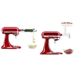 KitchenAid Fruit and Vegetable Spiralizer Attachment Stand Mixer, Polished Aluminum & Stand Mixer Attachment, KSMFGA Food Grinder, White