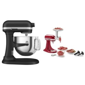 KitchenAid KSM70SK 7 Quart Bowl Lift Stand Mixer with Double Flex Edge Beater& KSMMGA Metal Food Grinder Attachment, Silver