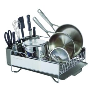 KitchenAid Large Capacity Full Size Rust Resistant Dish Rack with Angled Drain Board and Removable Flatware Caddy, Light Grey