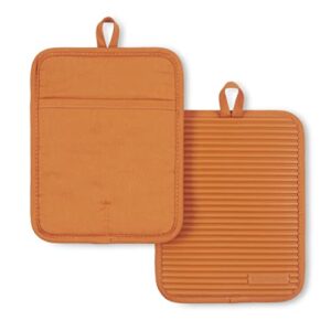 KitchenAid Ribbed Soft Silicone Pot Holder 2-Pack Set, Honey, 7″x9″