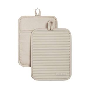 KitchenAid Ribbed Soft Silicone Pot Holder 2-Pack Set, Milkshake Tan, 7″x9″