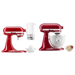 KitchenAid Shave Ice Attachment, KSMSIA, White, 4 Molds and KitchenAid Ice Cream Maker Attachment Stand Mixer, 2 Quart, White