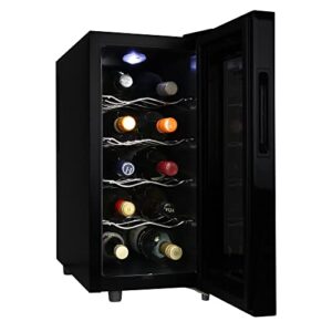 Koolatron Wine Fridge – Wine Cooler, 10 Bottle Wine Cabinet for Champagne, Red, White Wine, Thermoelectric Freestanding Celler For Bar, Home, Kitchen, Paned Glass Door