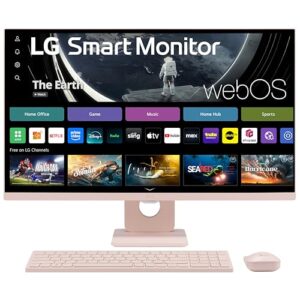 LG 27SR5BF-P 27-inch FHD (1920×1080) Smart Monitor with Streaming TV, webOS, Wireless Keyboard, Mouse, HDR10, IPS Display, webOS, Speaker, ThinQ App, Remote Control, Pink